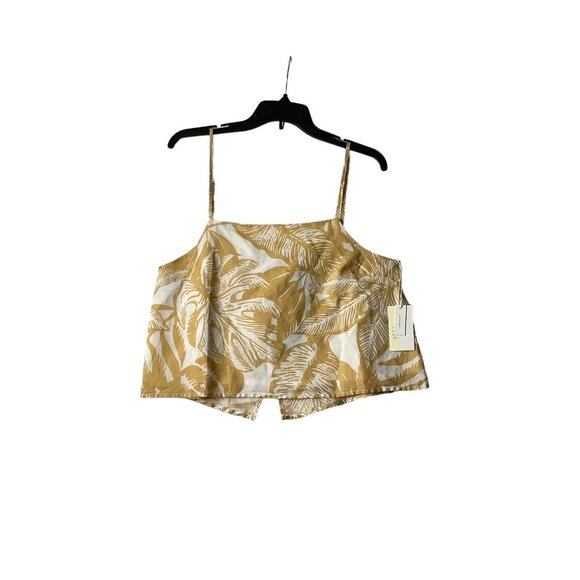 NWT Nude Lucy Women Size L Linen Tropical Boho Style Yellow Slip Inside Tank Top - Picture 1 of 9